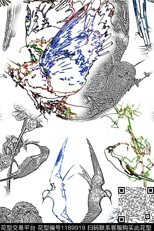 休闲手绘动物数码印花华亿平台下载（图片编号: 1189919） - 瓦栏（Walan）