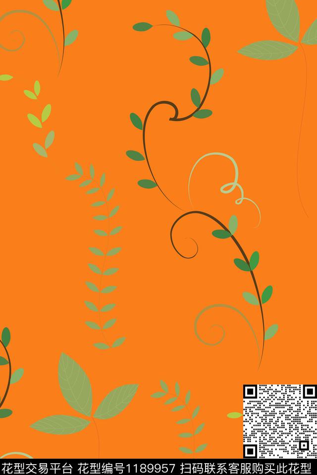 手绘绿植树叶小清新传统印花华亿平台下载（图片编号: 1189957） - 瓦栏（Walan）