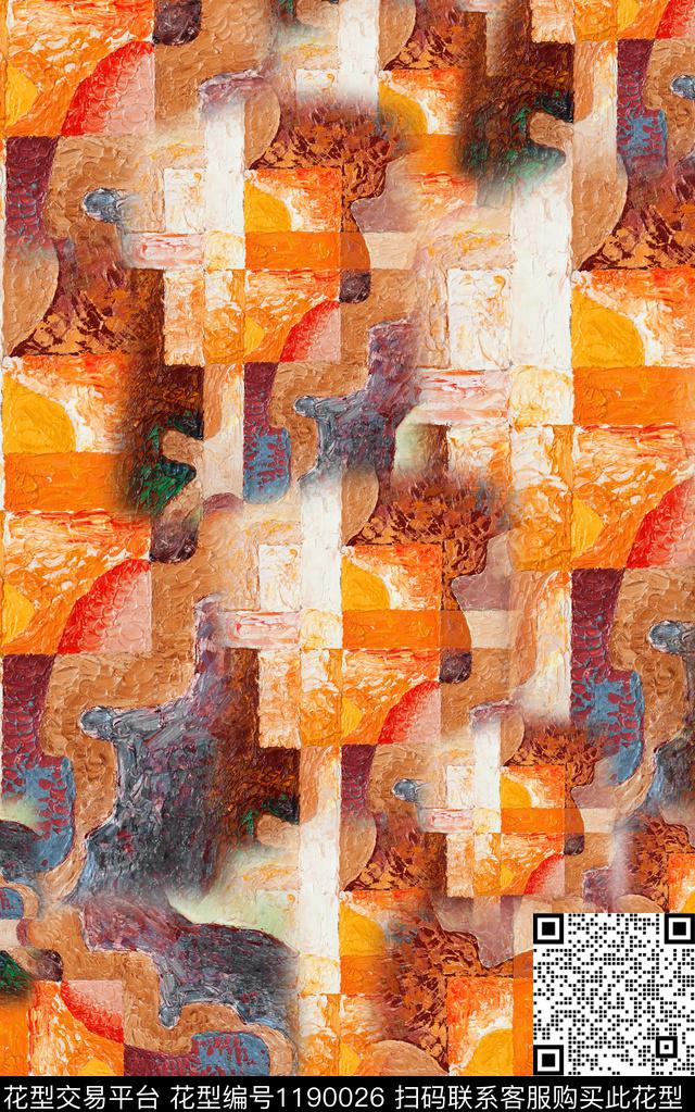 抽象笔触肌理数码印花华亿平台下载（图片编号: 1190026） - 瓦栏（Walan）