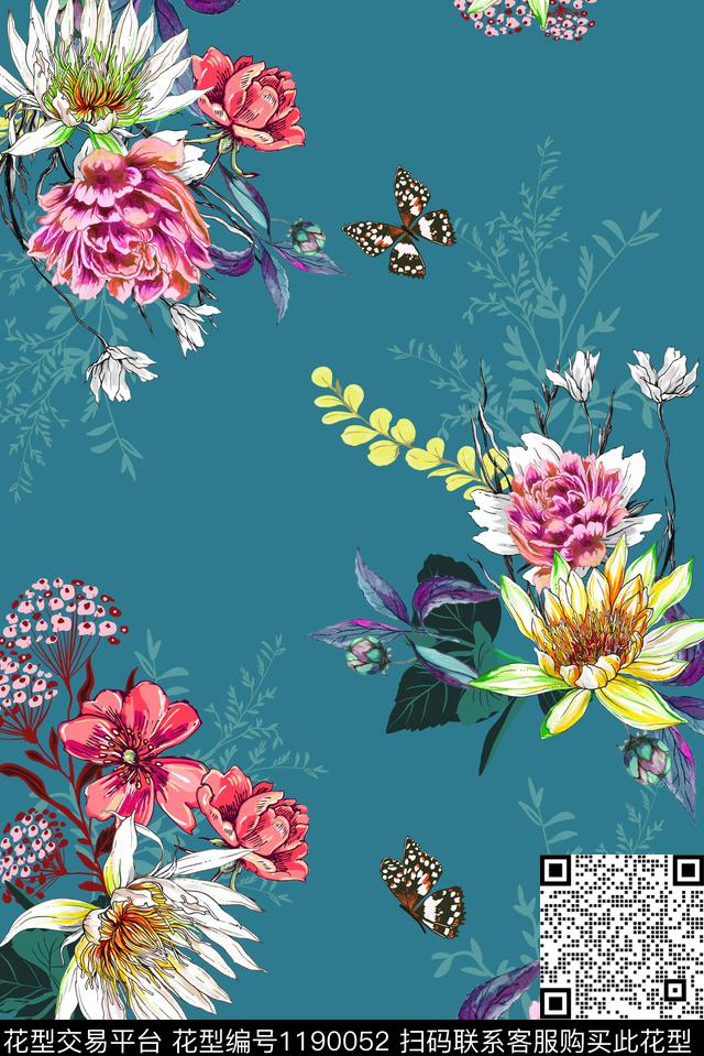 水彩手绘花卉数码印花华亿平台下载（图片编号: 1190052） - 瓦栏（Walan）