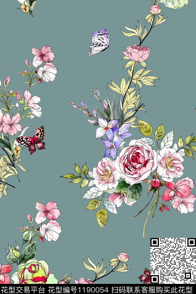 水彩手绘花卉数码印花华亿平台下载（图片编号: 1190054） - 瓦栏（Walan）