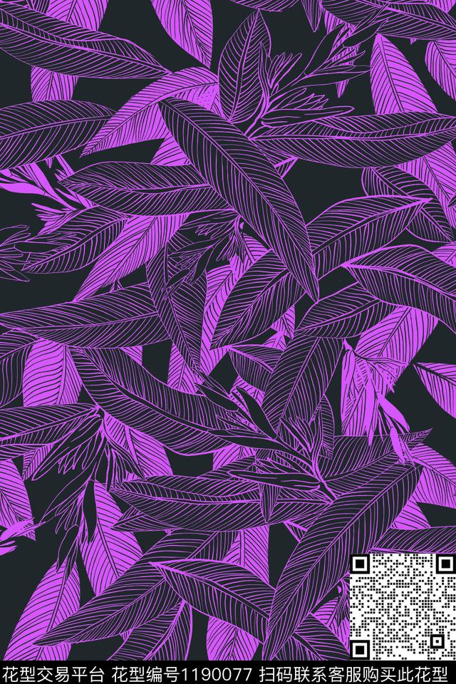 单色素色手绘花卉传统印花华亿平台下载（图片编号: 1190077） - 瓦栏（Walan）