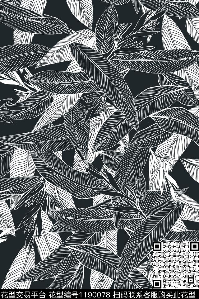 单色素色手绘花卉传统印花华亿平台下载（图片编号: 1190078） - 瓦栏（Walan）