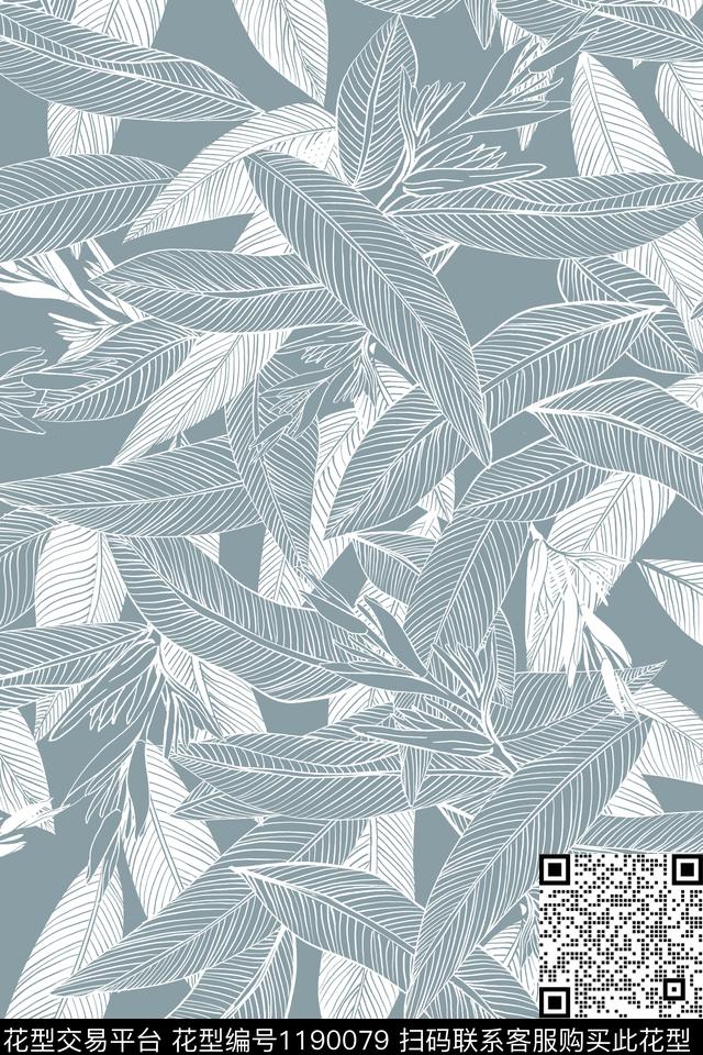 单色素色手绘花卉传统印花华亿平台下载（图片编号: 1190079） - 瓦栏（Walan）