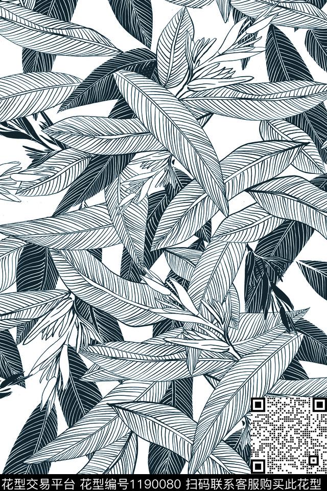 单色素色手绘花卉传统印花华亿平台下载（图片编号: 1190080） - 瓦栏（Walan）