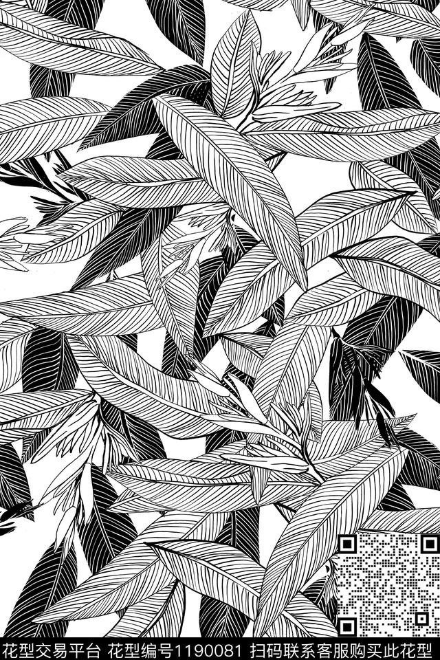 单色素色手绘花卉传统印花华亿平台下载（图片编号: 1190081） - 瓦栏（Walan）