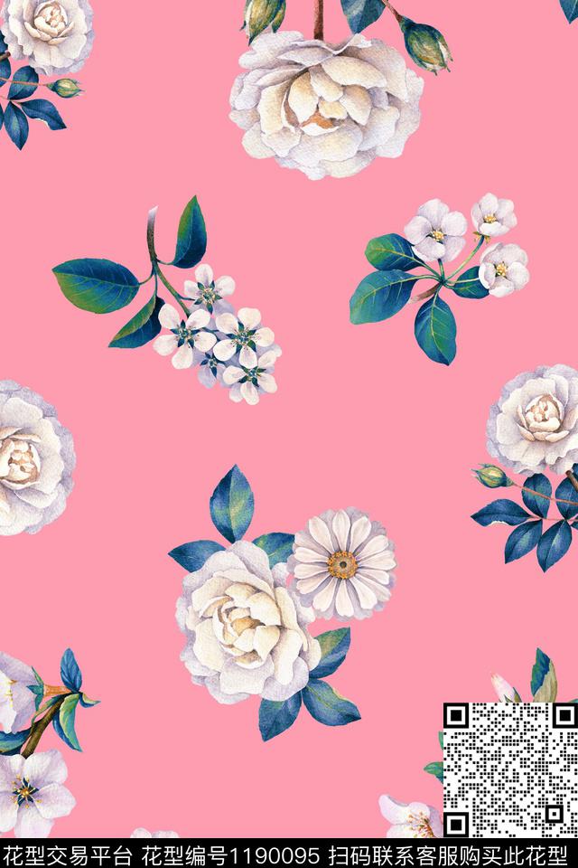 少女手绘花卉数码印花华亿平台下载（图片编号: 1190095） - 瓦栏（Walan）