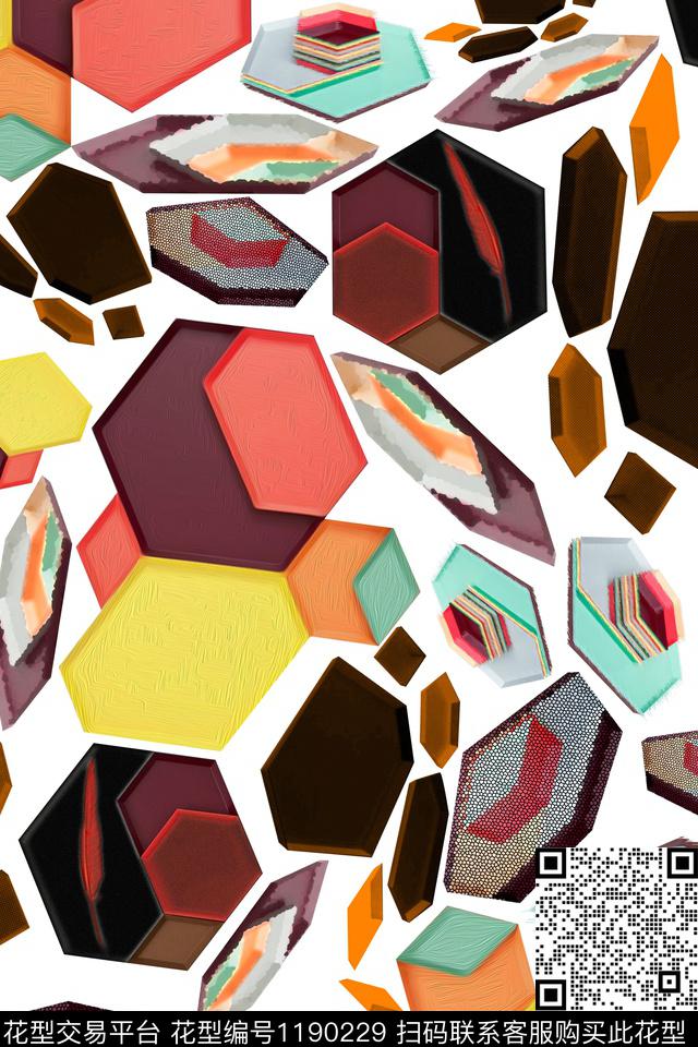 几何绘画小清新数码印花华亿平台下载（图片编号: 1190229） - 瓦栏（Walan）