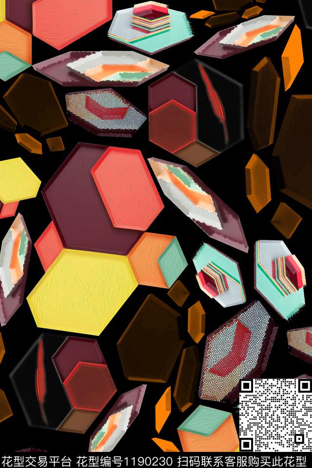 几何绘画小清新数码印花华亿平台下载（图片编号: 1190230） - 瓦栏（Walan）