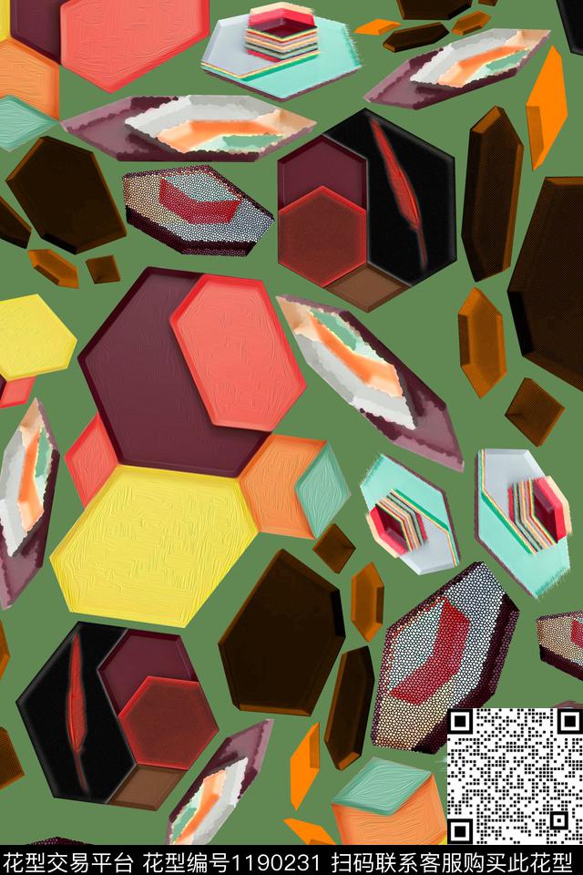 几何绘画小清新数码印花华亿平台下载（图片编号: 1190231） - 瓦栏（Walan）