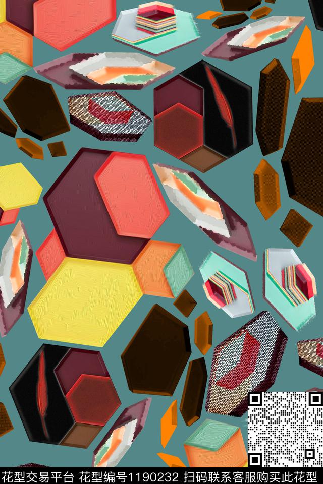 几何绘画小清新数码印花华亿平台下载（图片编号: 1190232） - 瓦栏（Walan）