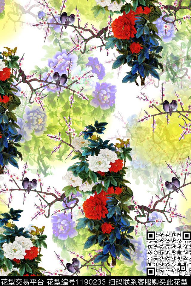 女装旗袍花鸟数码印花华亿平台下载（图片编号: 1190233） - 瓦栏（Walan）