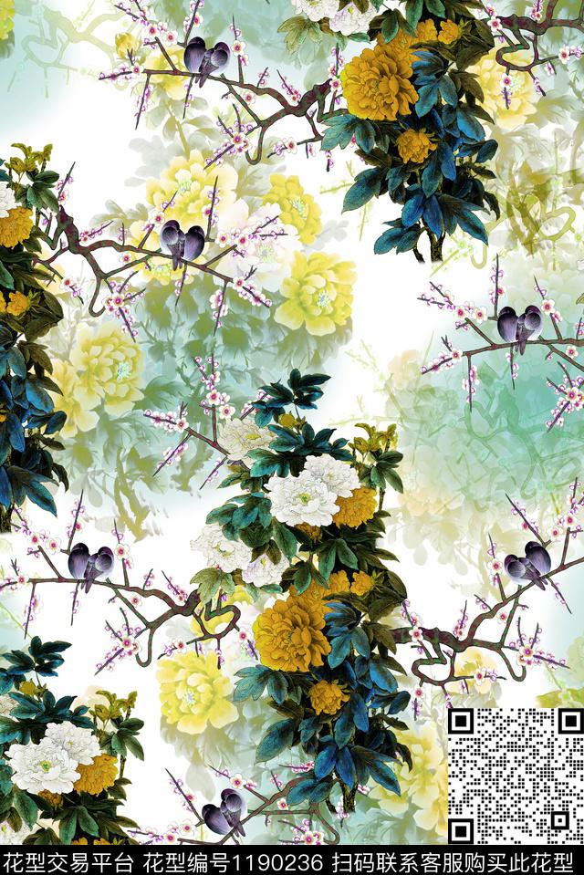 女装旗袍花鸟数码印花华亿平台下载（图片编号: 1190236） - 瓦栏（Walan）