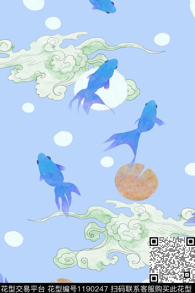 春夏华亿平台祥云鱼数码印花华亿平台下载（图片编号: 1190247） - 瓦栏（Walan）