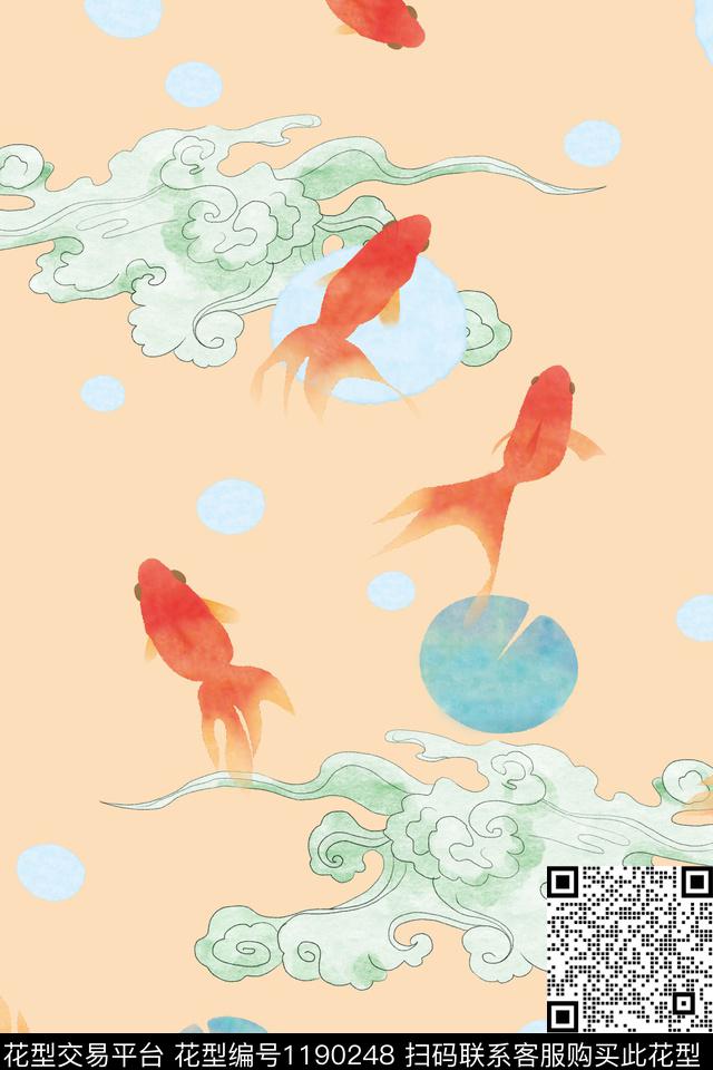 春夏华亿平台祥云鱼数码印花华亿平台下载（图片编号: 1190248） - 瓦栏（Walan）