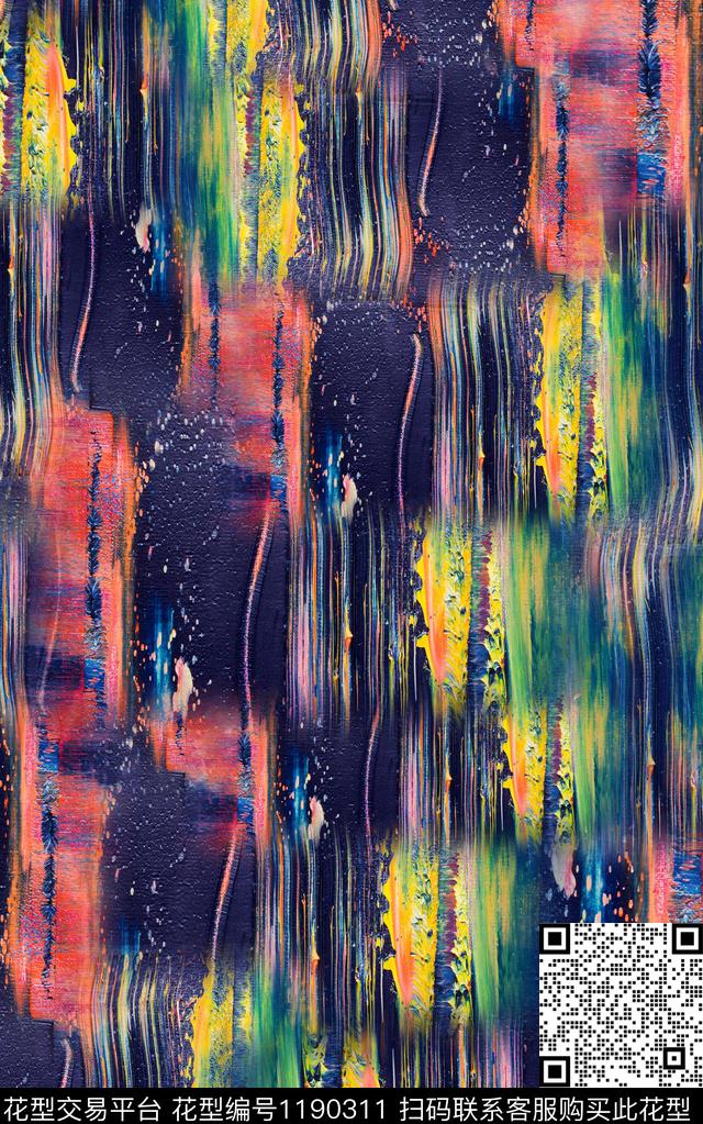 抽象棉麻笔触数码印花华亿平台下载（图片编号: 1190311） - 瓦栏（Walan）