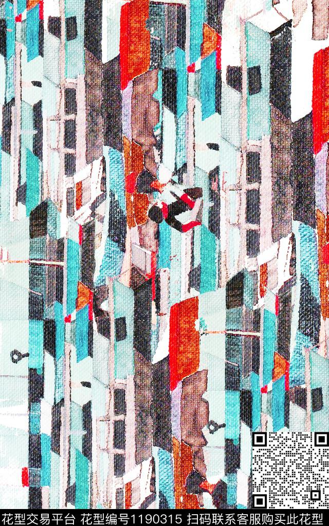 抽象棉麻笔触数码印花华亿平台下载（图片编号: 1190315） - 瓦栏（Walan）