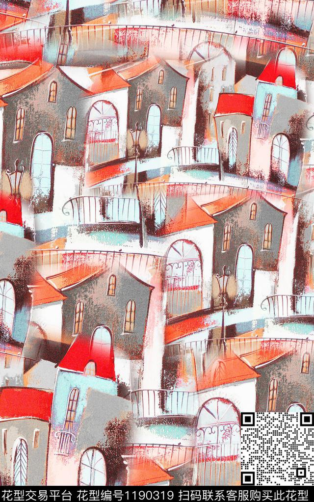 抽象棉麻笔触数码印花华亿平台下载（图片编号: 1190319） - 瓦栏（Walan）