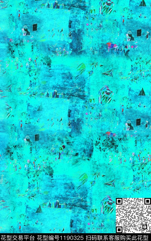 抽象棉麻笔触数码印花华亿平台下载（图片编号: 1190325） - 瓦栏（Walan）