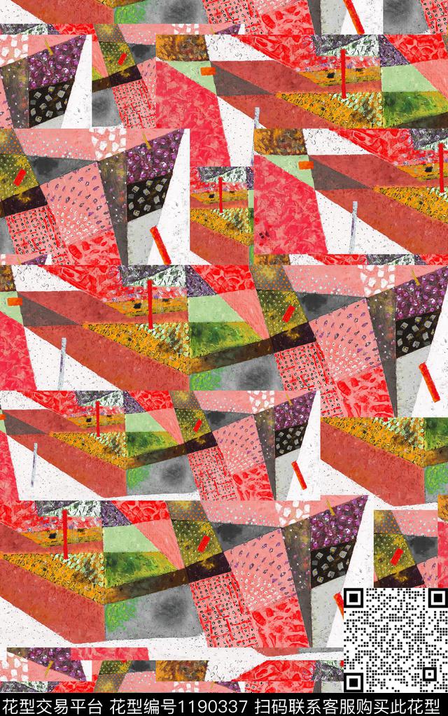 抽象棉麻笔触数码印花华亿平台下载（图片编号: 1190337） - 瓦栏（Walan）