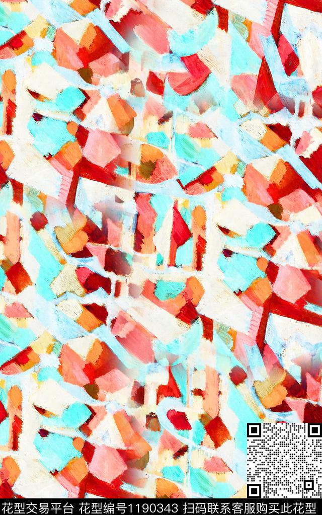 抽象棉麻笔触数码印花华亿平台下载（图片编号: 1190343） - 瓦栏（Walan）