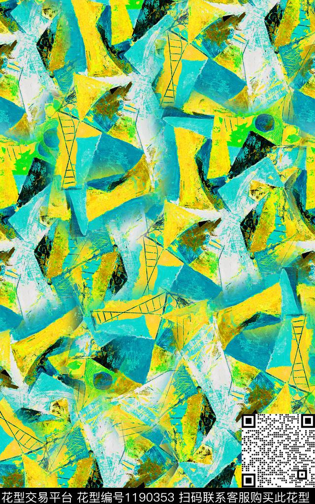 抽象棉麻笔触数码印花华亿平台下载（图片编号: 1190353） - 瓦栏（Walan）