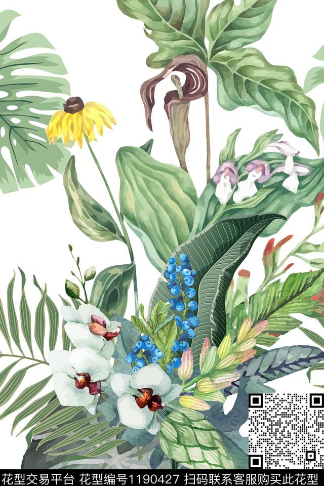 春夏华亿平台清爽底花卉大牌风数码印花华亿平台下载（图片编号: 1190427） - 瓦栏（Walan）