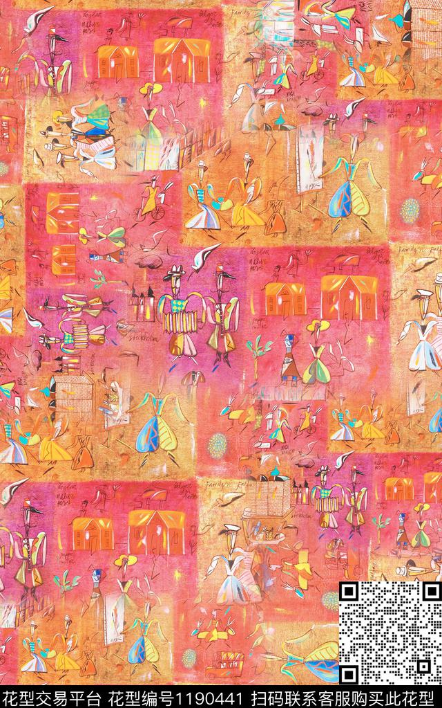 抽象棉麻笔触数码印花华亿平台下载（图片编号: 1190441） - 瓦栏（Walan）