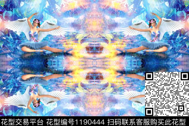 清爽底花卉翅膀创意数码印花华亿平台下载（图片编号: 1190444） - 瓦栏（Walan）