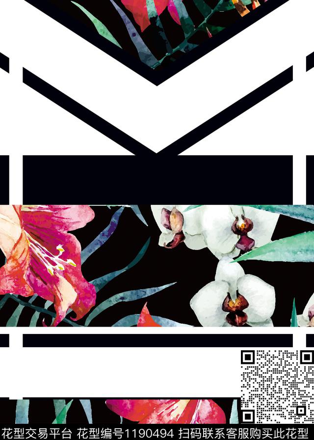 几何花卉大牌风数码印花华亿平台下载（图片编号: 1190494） - 瓦栏（Walan）