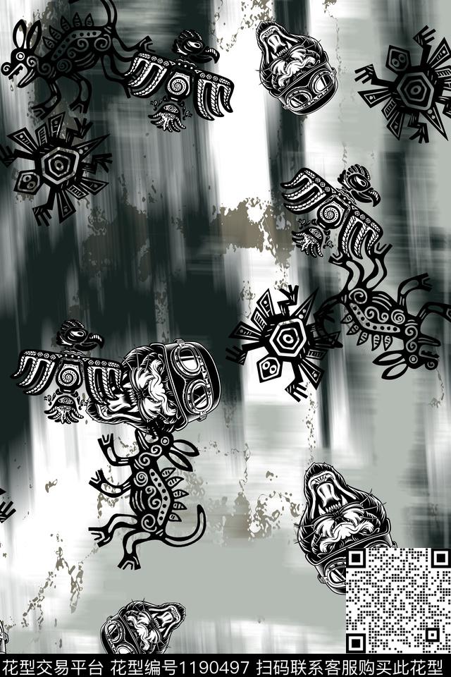 男装抽象男装黑白华亿平台数码印花华亿平台下载（图片编号: 1190497） - 瓦栏（Walan）