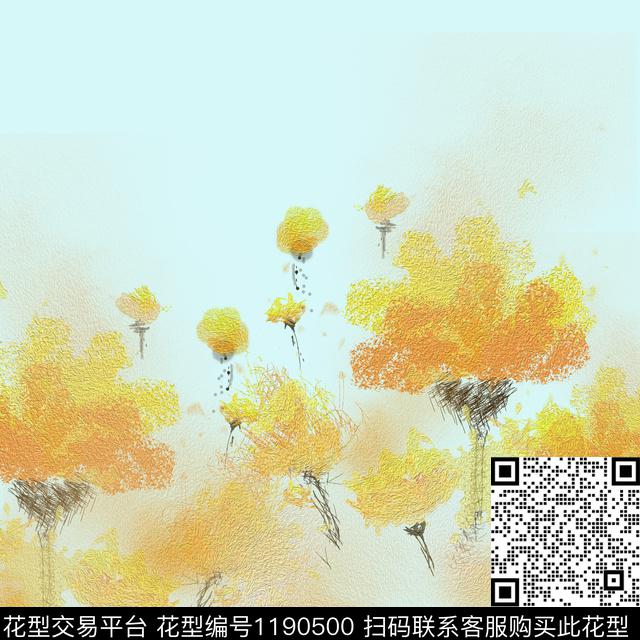 抽象朦胧花卉手绘数码印花华亿平台下载（图片编号: 1190500） - 瓦栏（Walan）