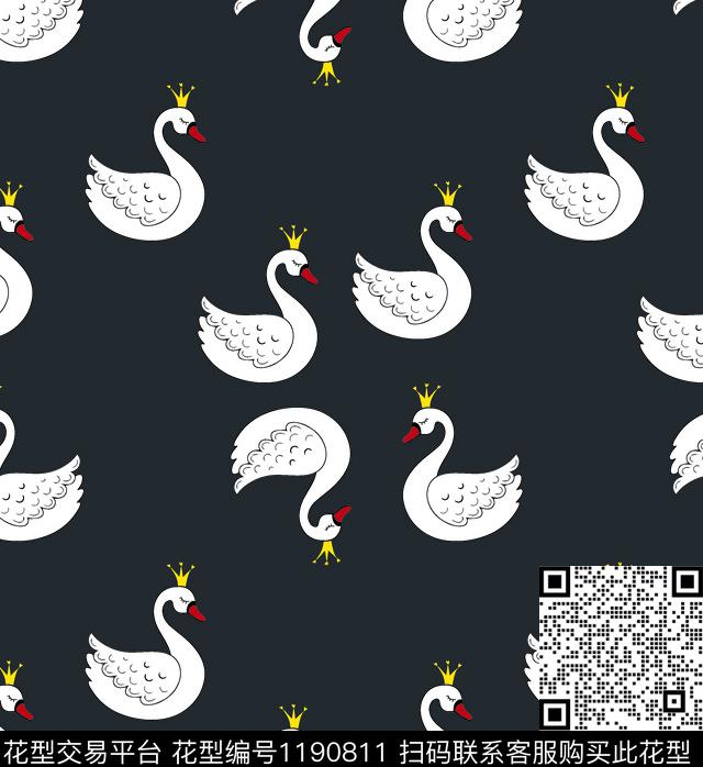 线条童装天鹅传统印花华亿平台下载（图片编号: 1190811） - 瓦栏（Walan）