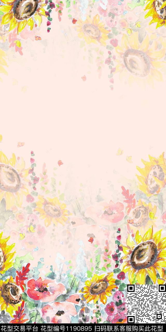花卉大牌风定位花数码印花华亿平台下载（图片编号: 1190895） - 瓦栏（Walan）