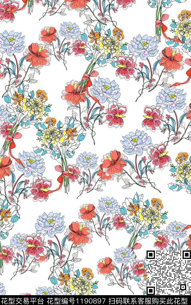 数码华亿平台花卉小清新数码印花华亿平台下载（图片编号: 1190897） - 瓦栏（Walan）
