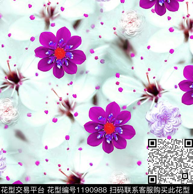 数码华亿平台花卉大牌风数码印花华亿平台下载（图片编号: 1190988） - 瓦栏（Walan）