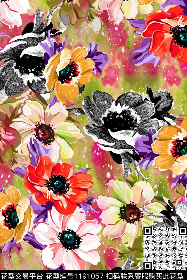 数码华亿平台炫彩花卉数码印花华亿平台下载（图片编号: 1191057） - 瓦栏（Walan）