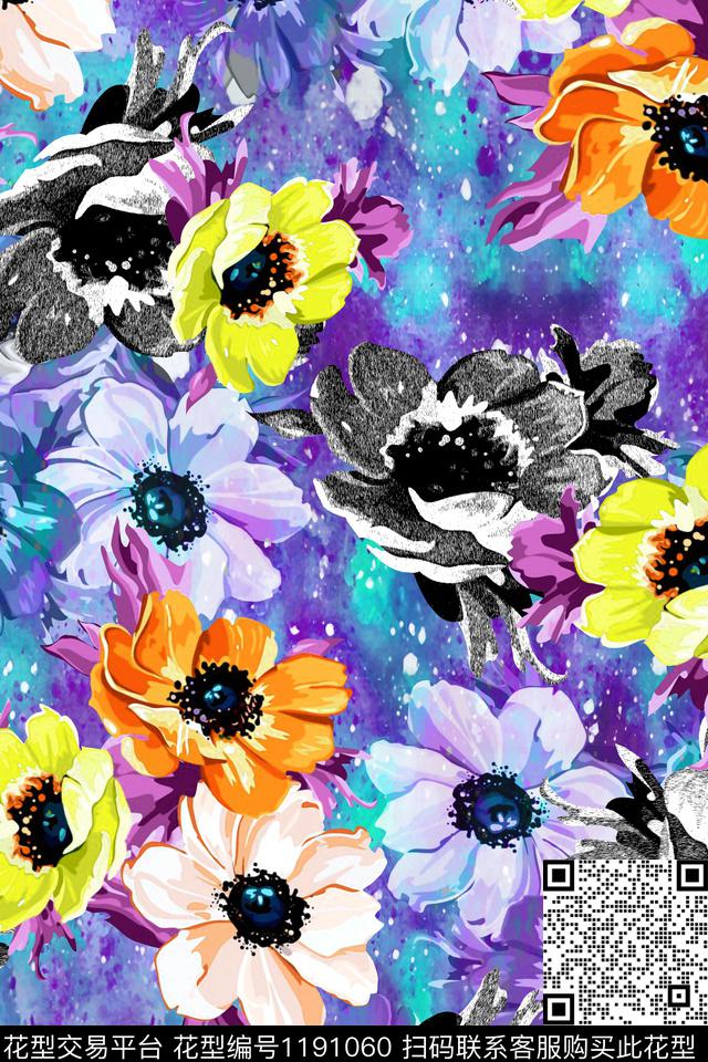 数码华亿平台炫彩花卉数码印花华亿平台下载（图片编号: 1191060） - 瓦栏（Walan）
