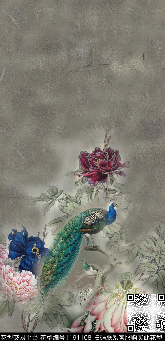 定位花中国风国画数码印花华亿平台下载（图片编号: 1191108） - 瓦栏（Walan）