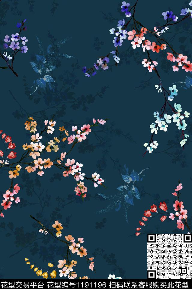 树枝小碎花影花数码印花华亿平台下载（图片编号: 1191196） - 瓦栏（Walan）