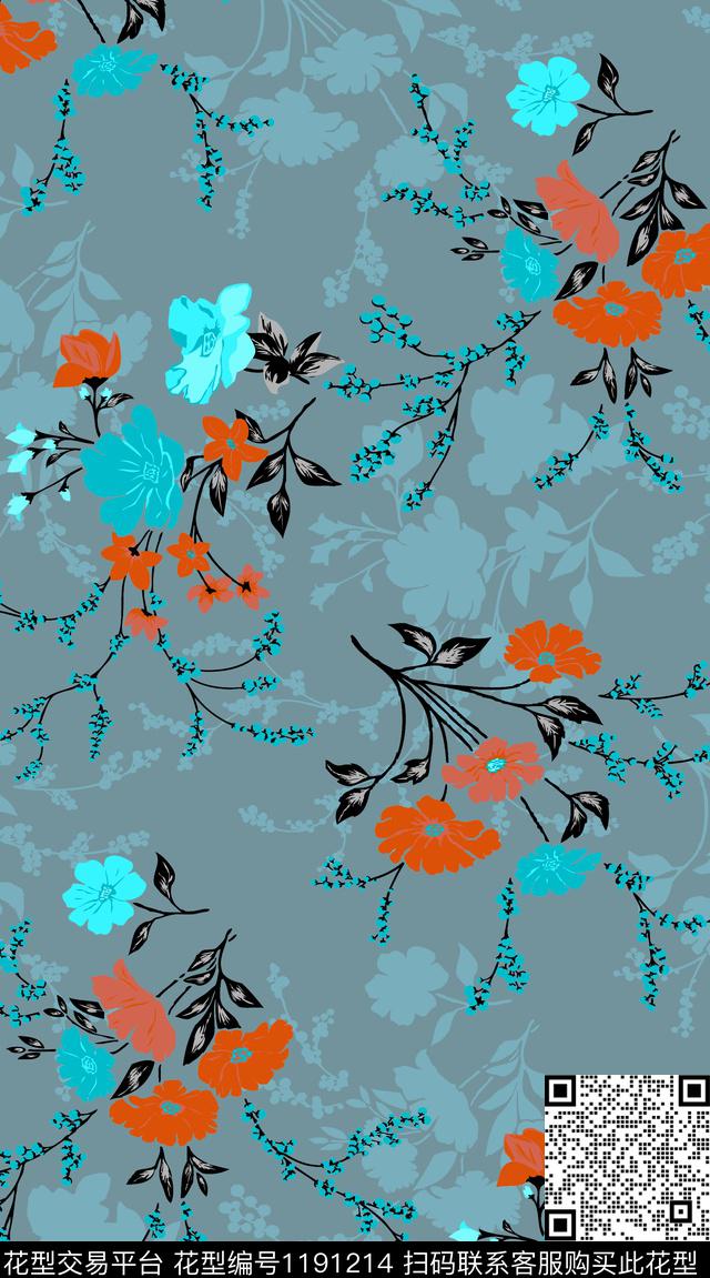 女装花卉满版散花传统印花华亿平台下载（图片编号: 1191214） - 瓦栏（Walan）