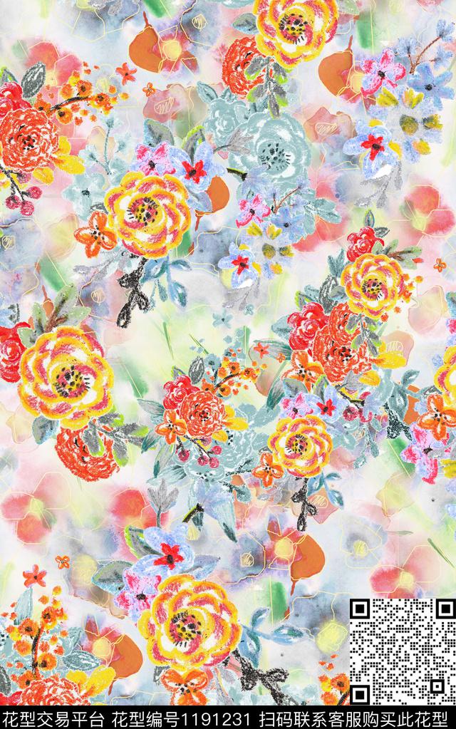 数码华亿平台棉麻花卉数码印花华亿平台下载（图片编号: 1191231） - 瓦栏（Walan）