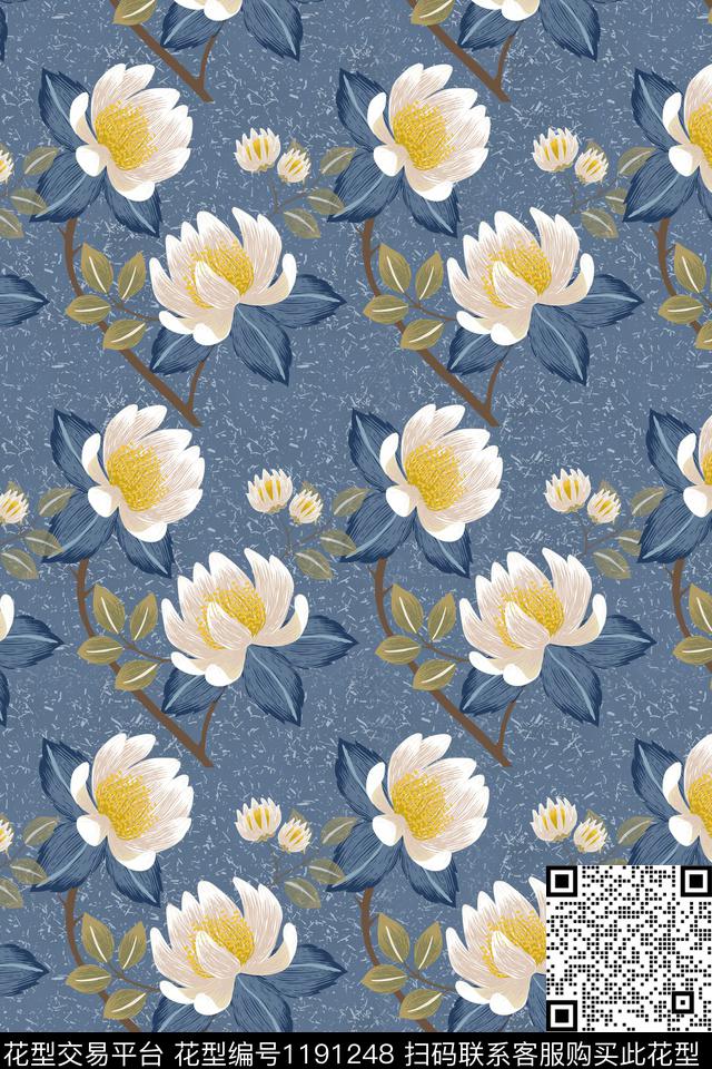 树枝抽象花卉数码印花华亿平台下载（图片编号: 1191248） - 瓦栏（Walan）