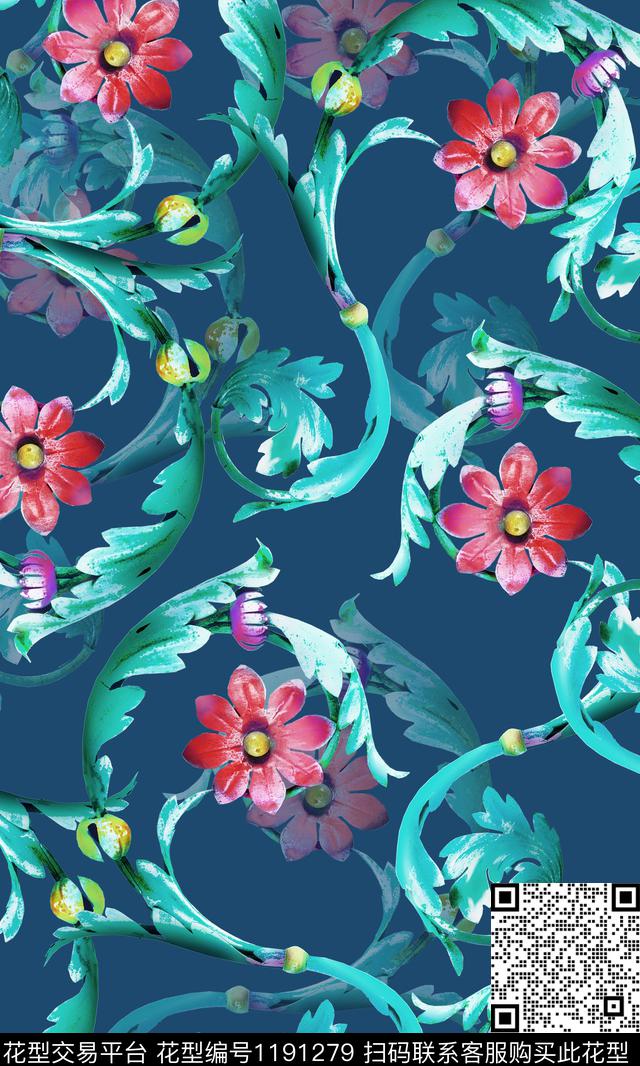 数码华亿平台花卉抽象花卉数码印花华亿平台下载（图片编号: 1191279） - 瓦栏（Walan）