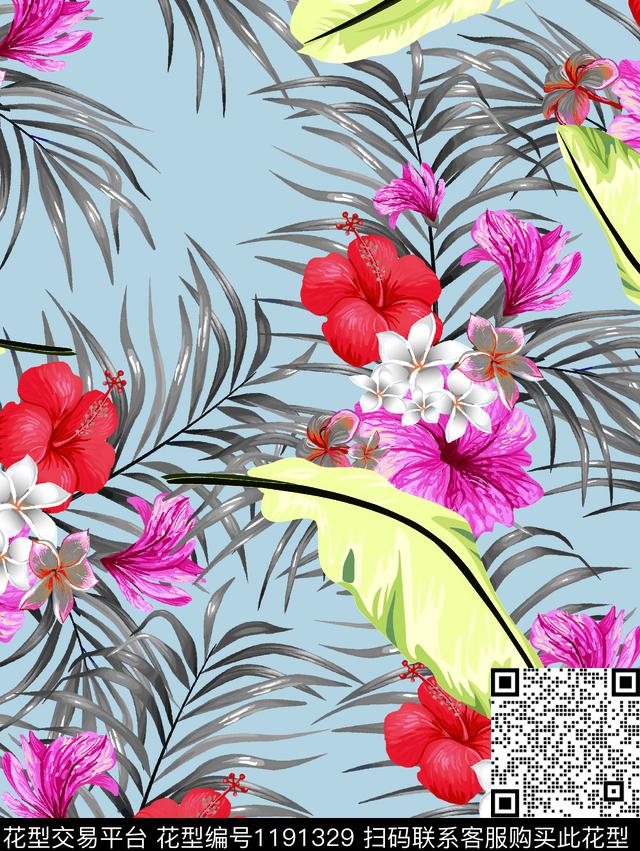 数码华亿平台清爽底花卉花卉数码印花华亿平台下载（图片编号: 1191329） - 瓦栏（Walan）