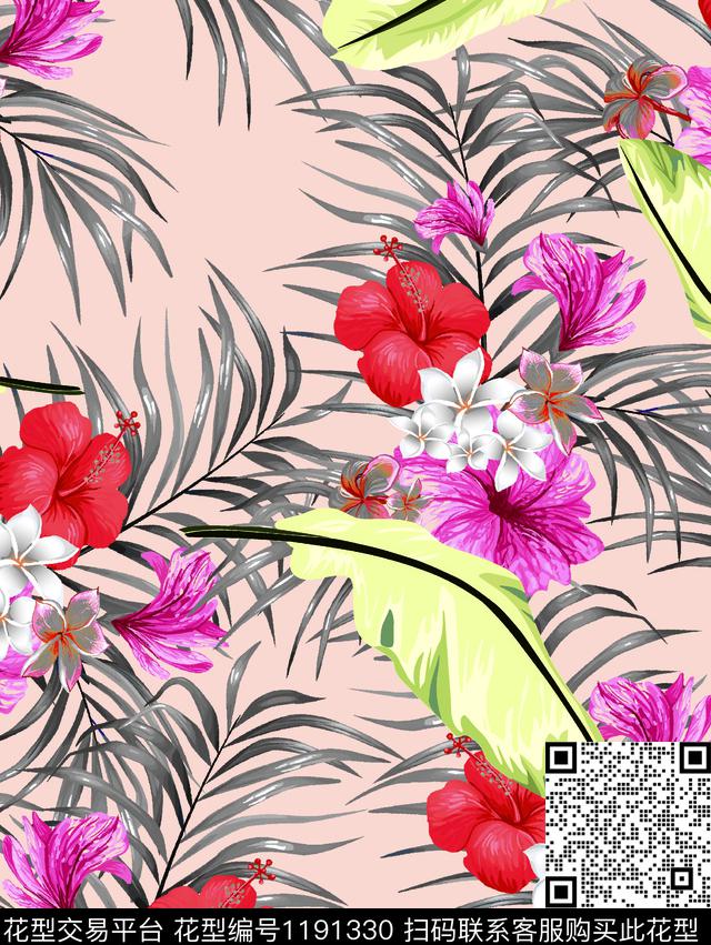 数码华亿平台清爽底花卉花卉数码印花华亿平台下载（图片编号: 1191330） - 瓦栏（Walan）
