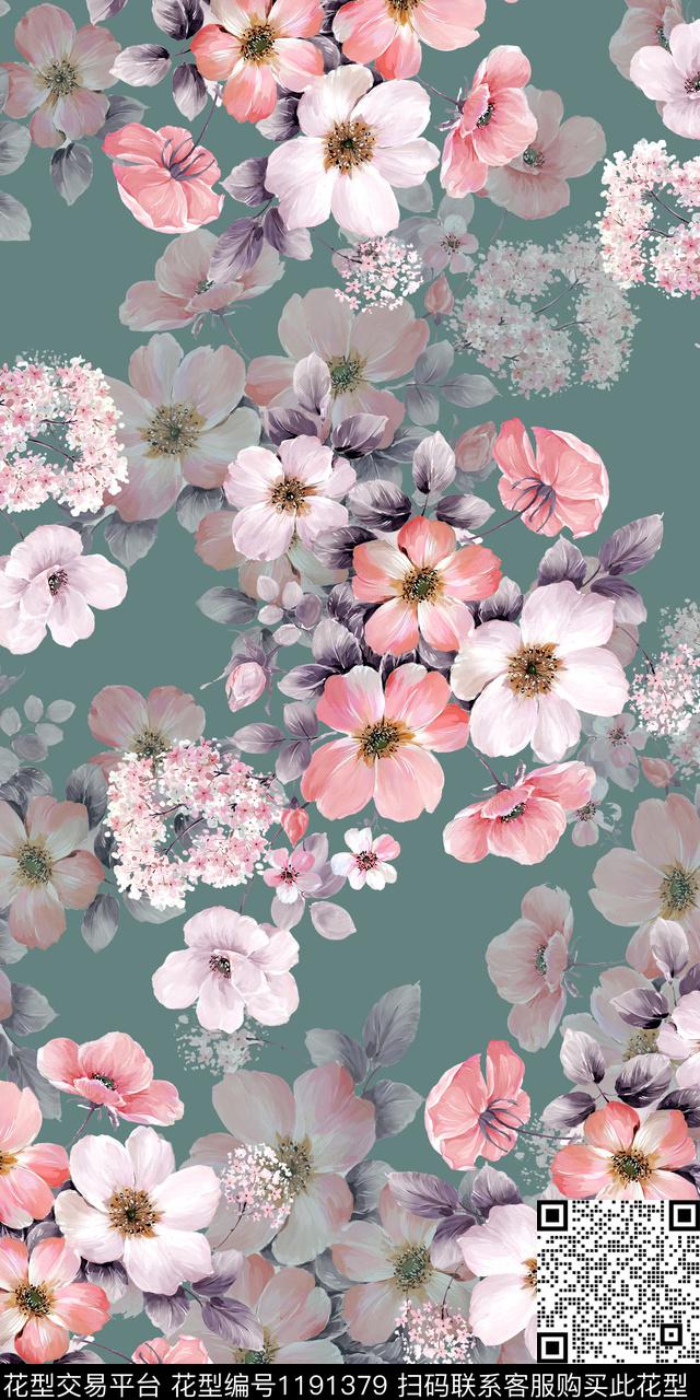 数码华亿平台手绘花卉数码印花华亿平台下载（图片编号: 1191379） - 瓦栏（Walan）