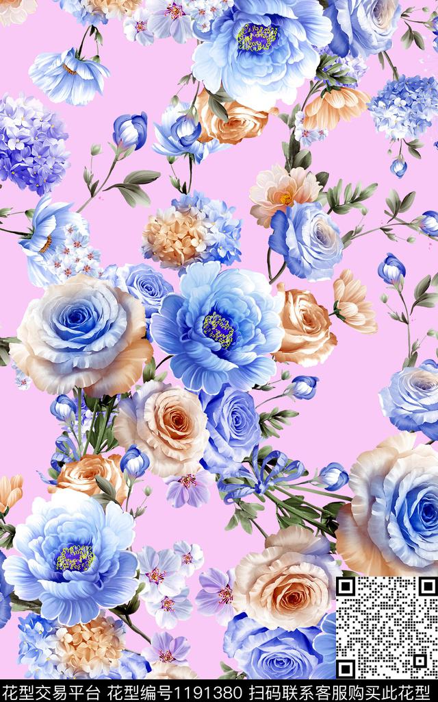 数码华亿平台手绘花卉数码印花华亿平台下载（图片编号: 1191380） - 瓦栏（Walan）