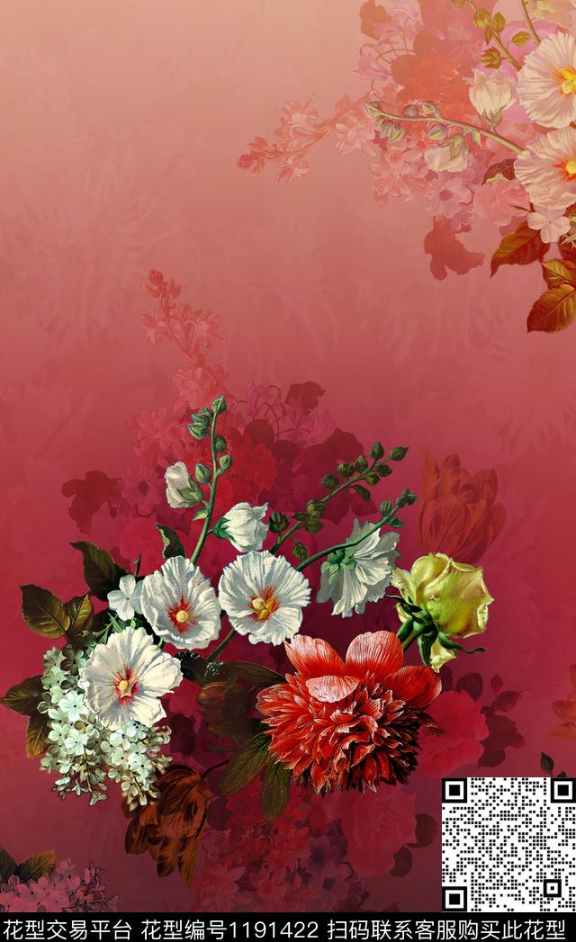定位花花卉渐变数码印花华亿平台下载（图片编号: 1191422） - 瓦栏（Walan）