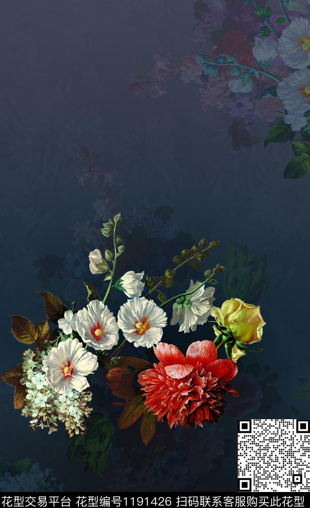 定位花花卉渐变数码印花华亿平台下载（图片编号: 1191426） - 瓦栏（Walan）